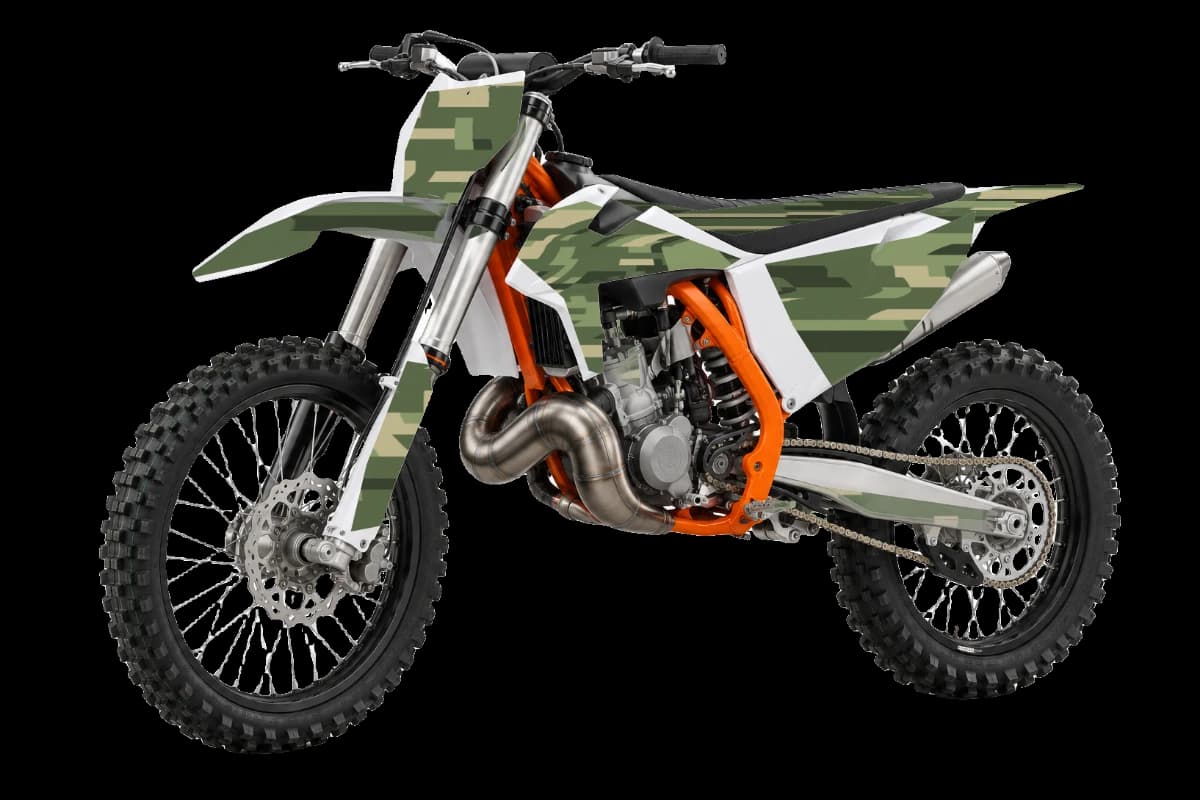 Digital Camo style dirt bike graphics kit on a KTM 125 SX