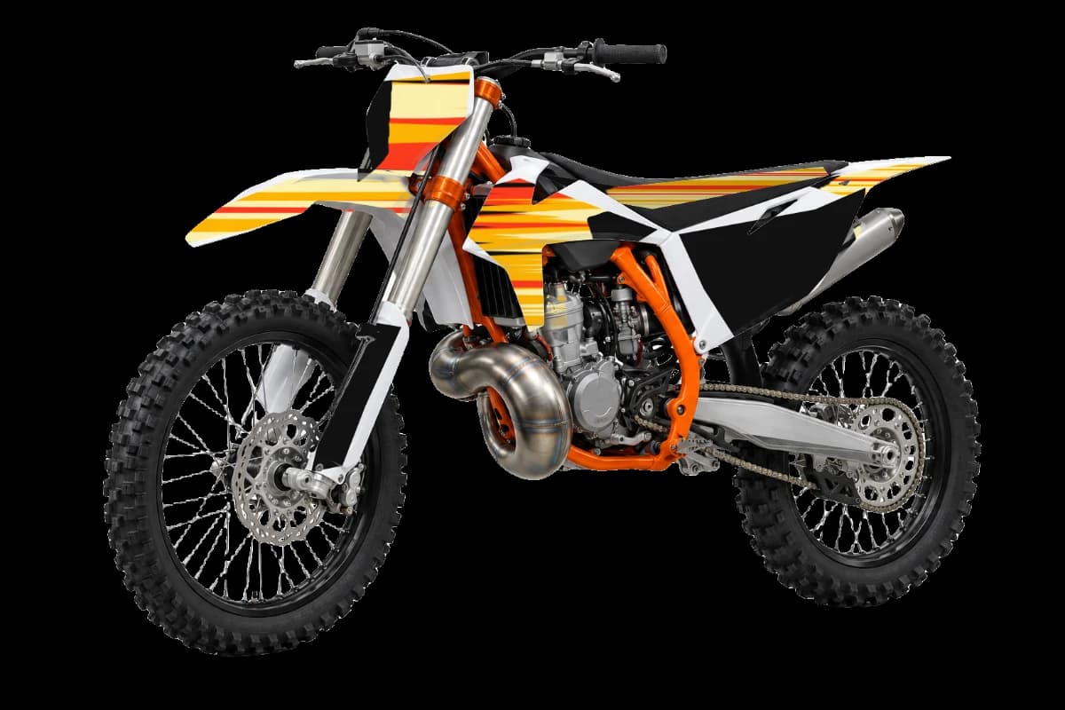 Flame style dirt bike graphics kit on a KTM 250 SX