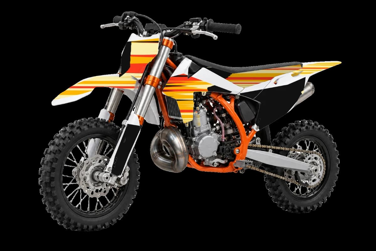Flame style dirt bike graphics kit on a KTM 50 SX