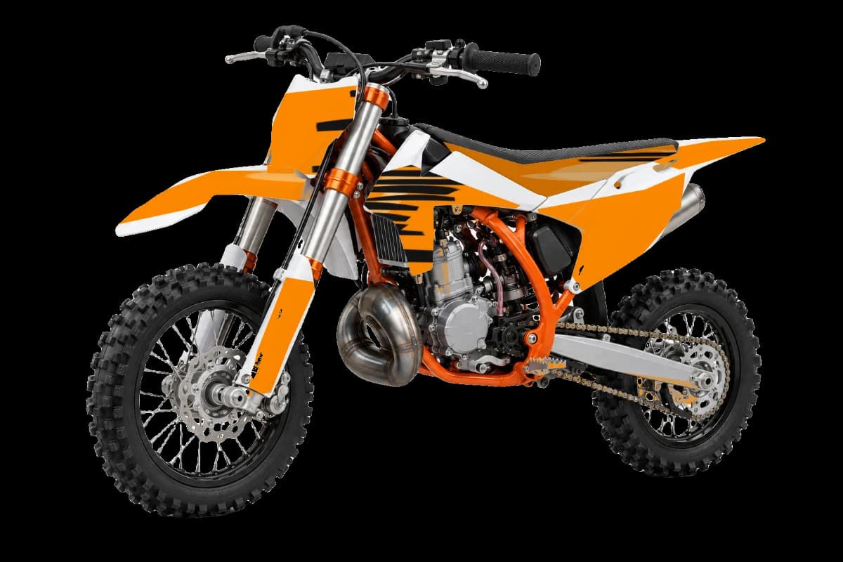Tiger stripe style dirt bike graphics kit on a KTM 50 SX