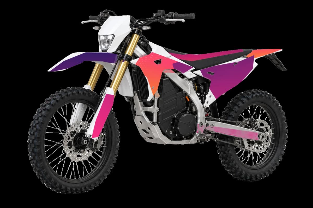 Gradient fade style dirt bike graphics kit on a Sur-Ron Storm Bee