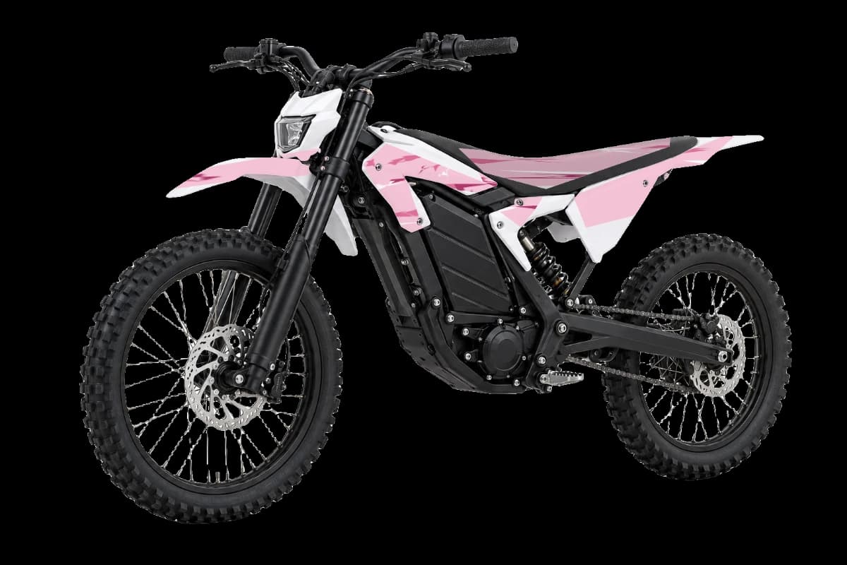 Pink camo style dirt bike graphics kit on a Talaria XXX