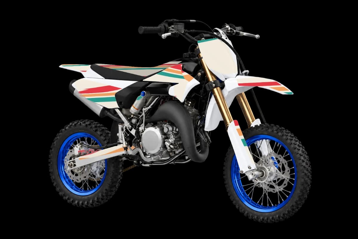 Retro style dirt bike graphics kit on a Yamaha YZ65
