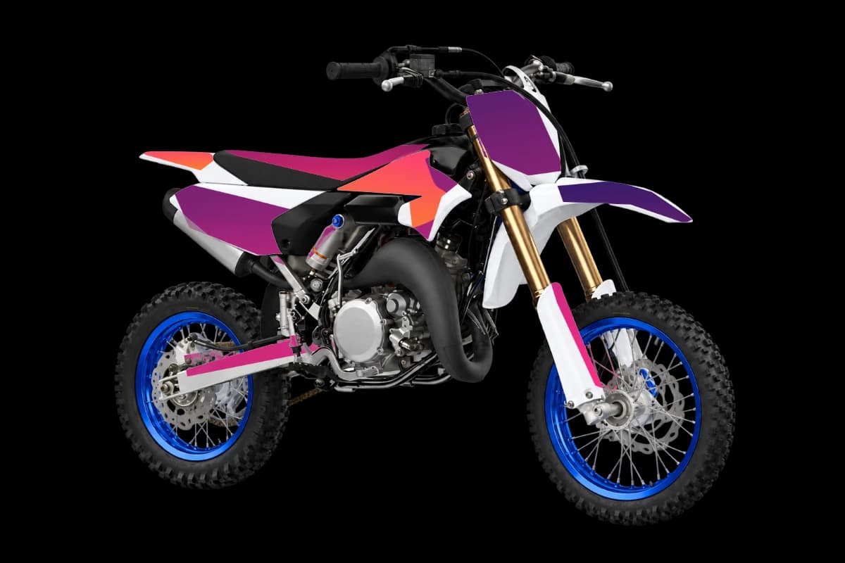 Gradient fade style dirt bike graphics kit on a Yamaha YZ65