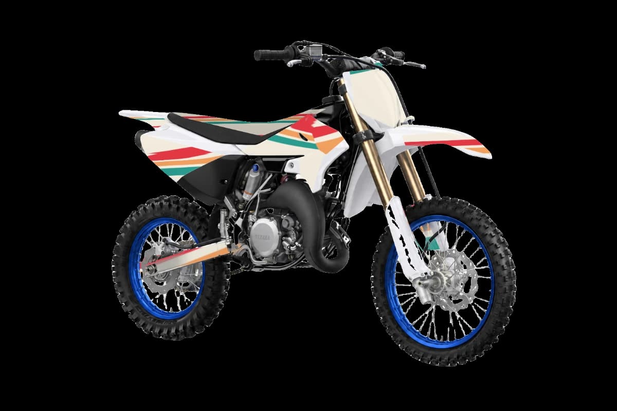 Retro style dirt bike graphics kit on a Yamaha YZ85