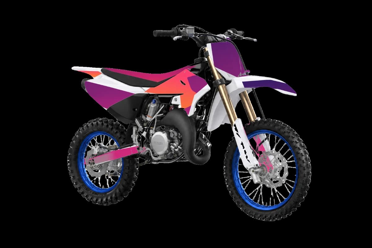 Gradient fade style dirt bike graphics kit on a Yamaha YZ85
